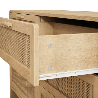 130CM Arc Shaped Corner Rattan Cabinet, 6-Drawers Rattan Storage Cabinet Rattan Drawer, for Living Room Bedroom,and Kitchen, Natural