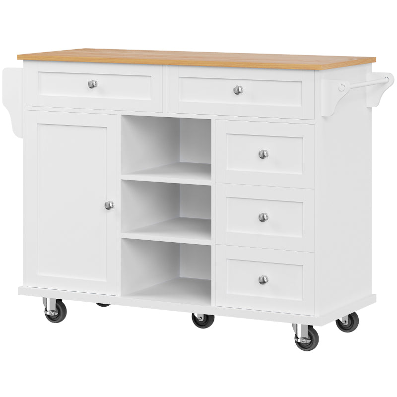 Speisewagen (134 x 46 x 92 cm), moderner und einfacher weißer Speisewagen, kombiniertes Schubladen-Aufbewahrungsschrank-Design, mobiles und festes Dual-Use-Design, geeignet für Privat- und Gewerbeküch