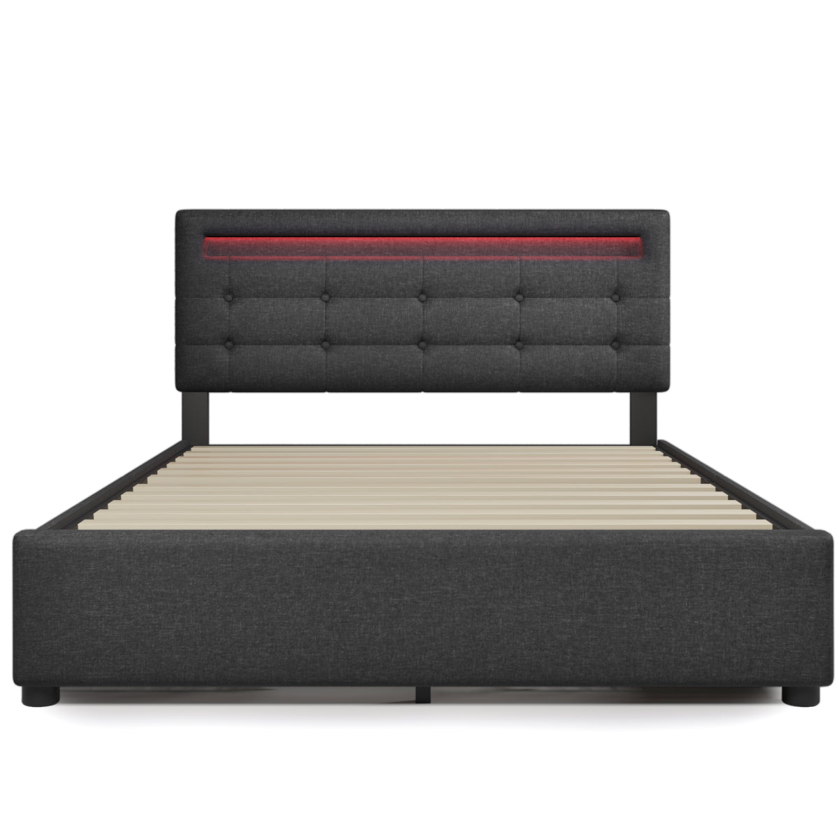 Polsterbett 140x200 cm Grau mit LED & 4 Schubladen - Doppelbett inkl. Lattenrost, Verstellbares Kopfteil & Stauraum (Ohne Matratze)