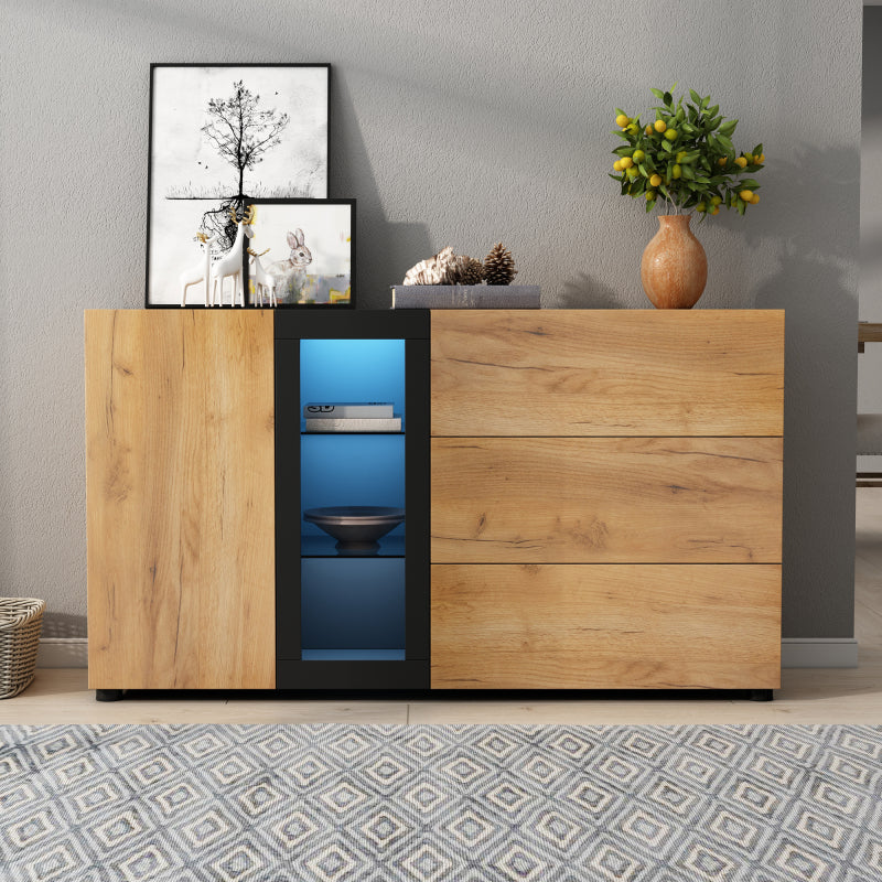 Sideboard, Modernes Anrichte Schrank Buffetschrank Sideboard mit 3 Schubladen,Accent Konsolentisch-Aufbewahrungsschrank mit Glas, Breite 140 cm