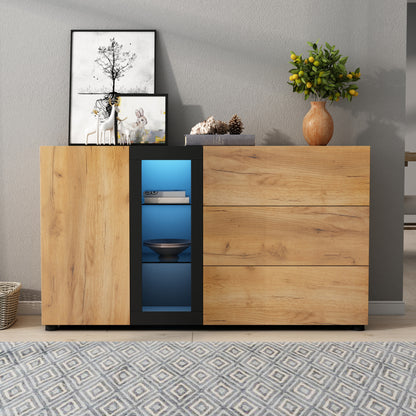 Sideboard, Modernes Anrichte Schrank Buffetschrank Sideboard mit 3 Schubladen,Accent Konsolentisch-Aufbewahrungsschrank mit Glas, Breite 140 cm
