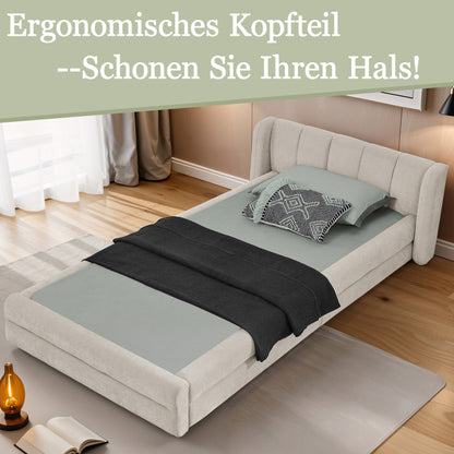 Einzelbett 90x200 cm, hautfreundlicher Chenille Stoff, komfortables Rückenlehne, auch als Kinderbett geeignet, Beige (ohne Matratze)