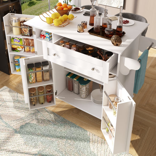 Küchenwagen, herausnehmbarer Speisewagen mit klappbarer Tischplatte, Schranktür mit Snack-Regal, verstellbare Trennwände, 1 Schublade, 4 Räder (2 feststellbar), weiß (105,5*40-60*83cm)