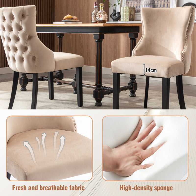 4-Fußstuhl, Stuhl Beige Samt Esszimmerstuhl, mit Knopfsteppung, Gestell aus Massivholz, Beige(Set, 4 St)