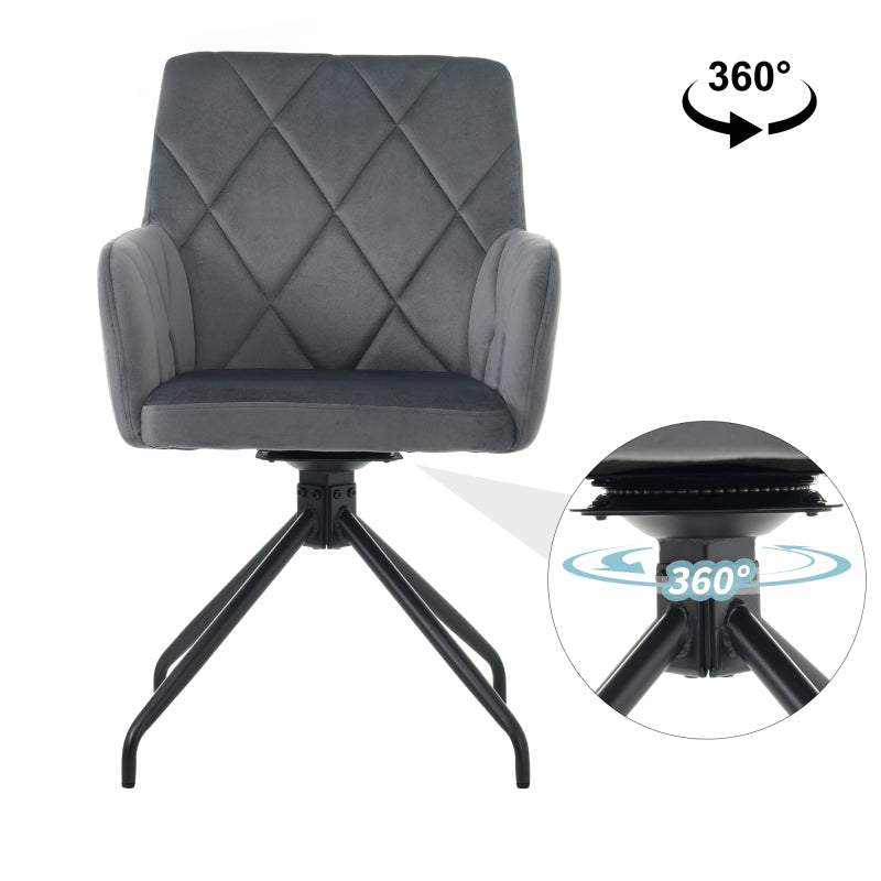 4er Set 360° Drehbarer Esszimmerstühle mit Rautenmuster, Lendenwirbelstütze,Samt, anthrazit