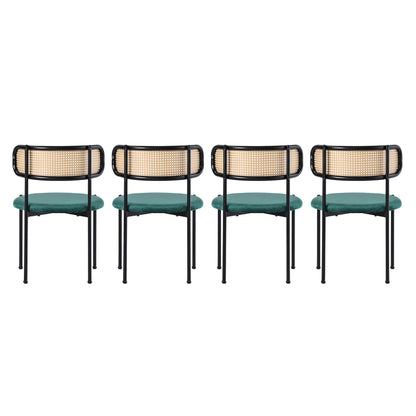 Esstisch und Stuhl-Set, 5er set, 4 Samt-Esszimmerstühle & 1 rechteckiger Esstisch, Grau + Grün+Schwarz