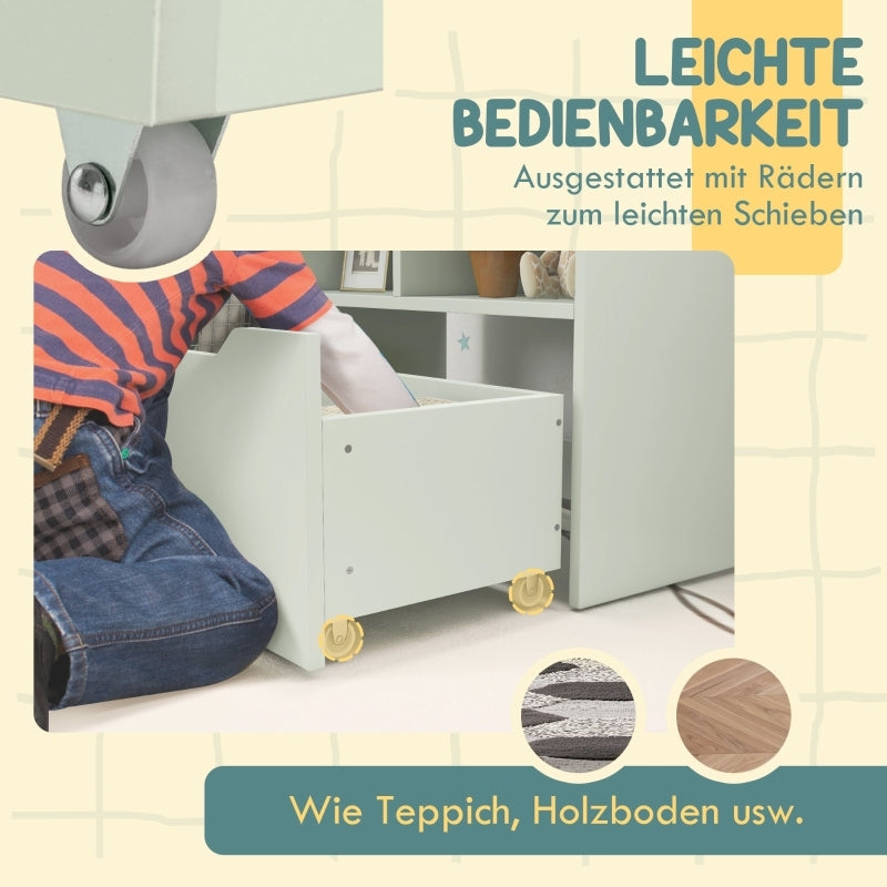 Kinder Bücherregal Kinderregal mit Schublade, 3 Ablagefächern und 2 offenen Fächern, Aufbewahrungsregal für Kinderzimmer, Spielzimmer, Hellgrün