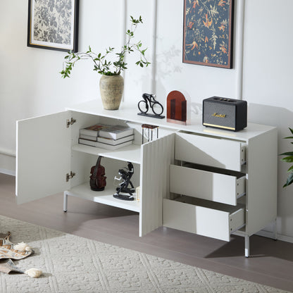 1.5m weißes modernes minimalistisches Sideboard, Aufbewahrungsschrank, Wellenmuster-Design, verstellbare Einlegeböden, 3 Schubladen, geeignet für Küche, Wohnzimmer, Korridor und andere Multi-Szene