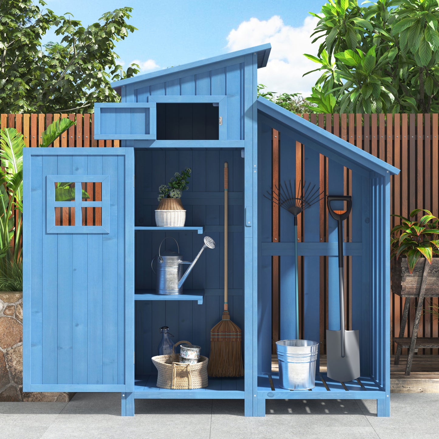 Gerätehaus Gartenschrank Geräteschuppen Geräteschrank, BxT: 124x46 cm,BxTxH:124x46x174cm, auch für kleine Gärten geeignet, Blau, (Holzhütte, 1 St., Gartenhaus)
