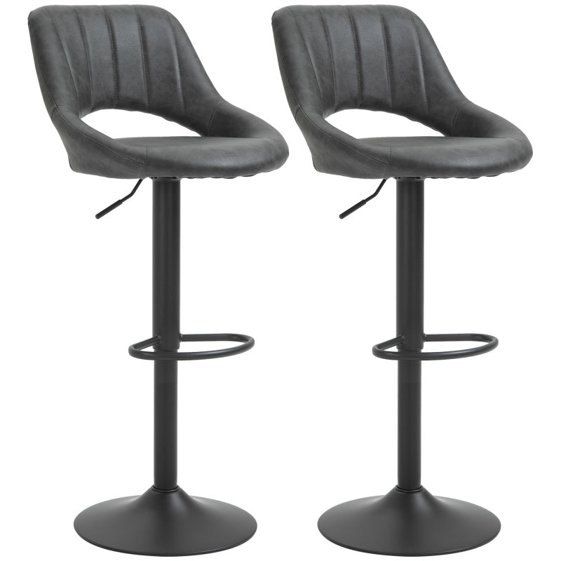 Barhocker-Set 2 drehbare Küchenhocker höhenverstellbar mit Fußstütze in Lederoptik und Metallrahmen, Grau