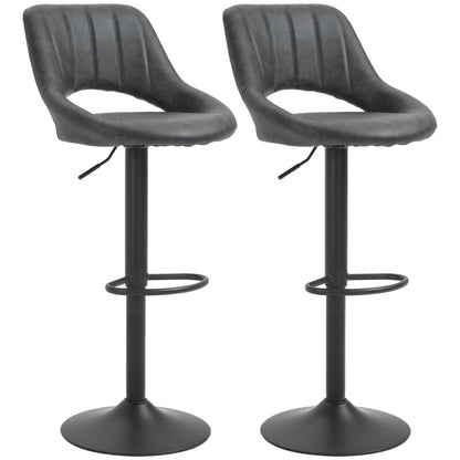 Barhocker-Set 2 drehbare Küchenhocker höhenverstellbar mit Fußstütze in Lederoptik und Metallrahmen, Grau