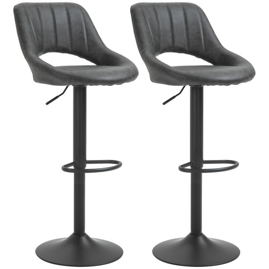 Barhocker-Set 2 drehbare Küchenhocker höhenverstellbar mit Fußstütze in Lederoptik und Metallrahmen, Grau