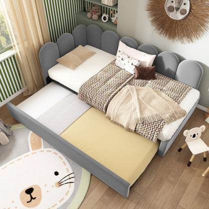 Polsterbett Daybett 90x190 cm,Tagesbett Schlafsofa mit hydraulischem Stauraum, Kinderbett mit Metall-Lattenrost, Samt, Beige, ohne Matratze