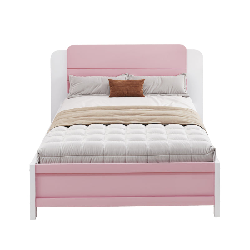 Holzbett 90*200 cm , Einzigartige und Minimalistische Form, Kopfteil mit Liniendesign, Kindereinzelbett, Rosa