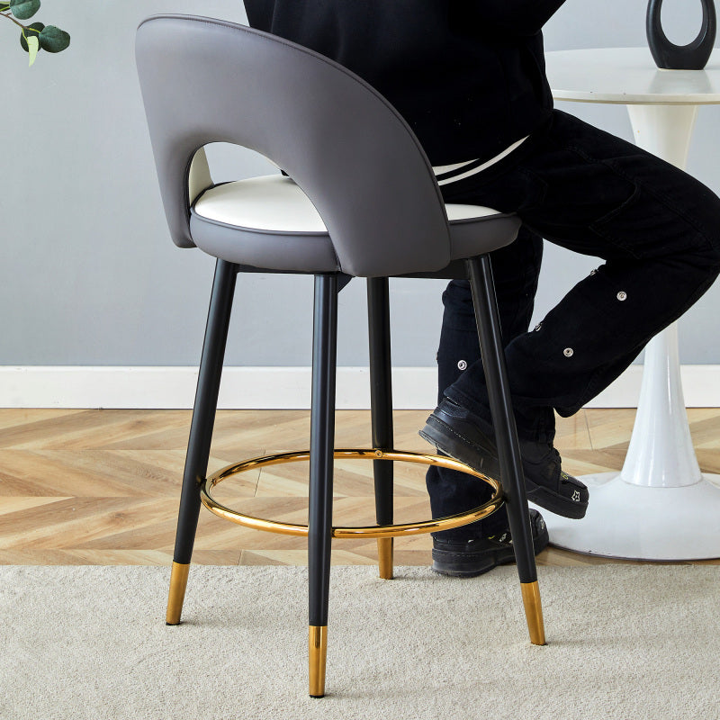 360° drehbarer Barstuhl. Moderne weiße und dunkelgraue Splice-Farbe, PU bequeme Padded Bar Stuhl, Eine Box von 2 Packungen.