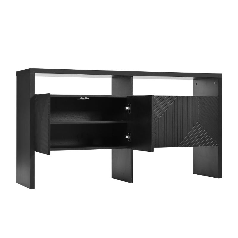 Kommode / Sideboard / Flurschrank mit 2 offenen Fächern und 4 Türen, Schwarz