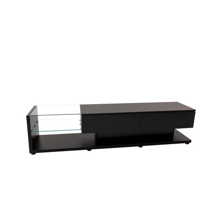 TV-Schränke, Lowboards, Hochglanz-Wohnzimmermöbel. Glastrennwände und variable LED-Beleuchtung. Es verbindet natürlichen, rustikalen Stil mit modernem Design.