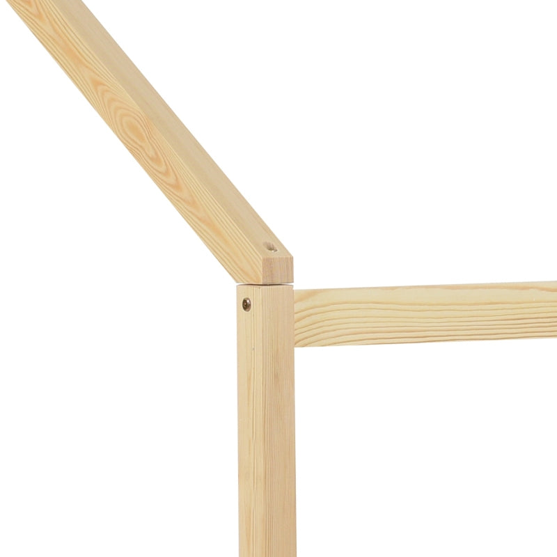 Kinderbett Hausbett mit Schubladen und Regalen, Massivholz mit Zaun und Lattenrost, L-Struktur, Natur (90x200 cm+140x70cm)