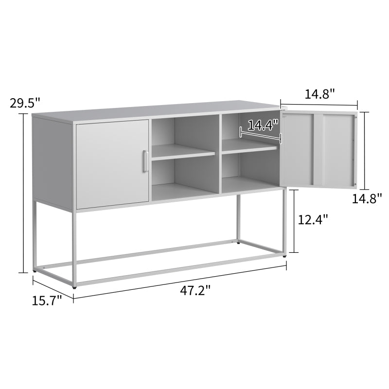 Weißer Metall-Akzent-Schrank, Sideboard-Buffet und Aufbewahrungs-Schrank-Safe, Robuster Metallbau mit stilvollem Weiß,  H 75 cm × B 120 cm × T 40 cm