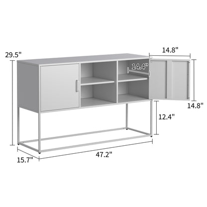 Weißer Metall-Akzent-Schrank, Sideboard-Buffet und Aufbewahrungs-Schrank-Safe, Robuster Metallbau mit stilvollem Weiß,  H 75 cm × B 120 cm × T 40 cm