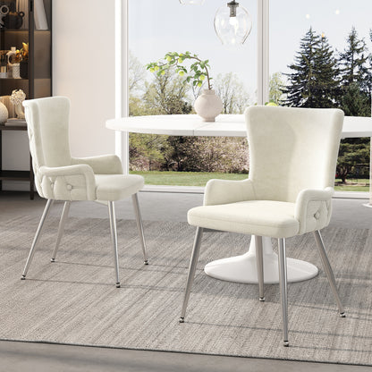 Samt-Esszimmerstuhl, 4er-Set, Loungesessel mit vier silberfarbenen Metallstützbeinen, Beige