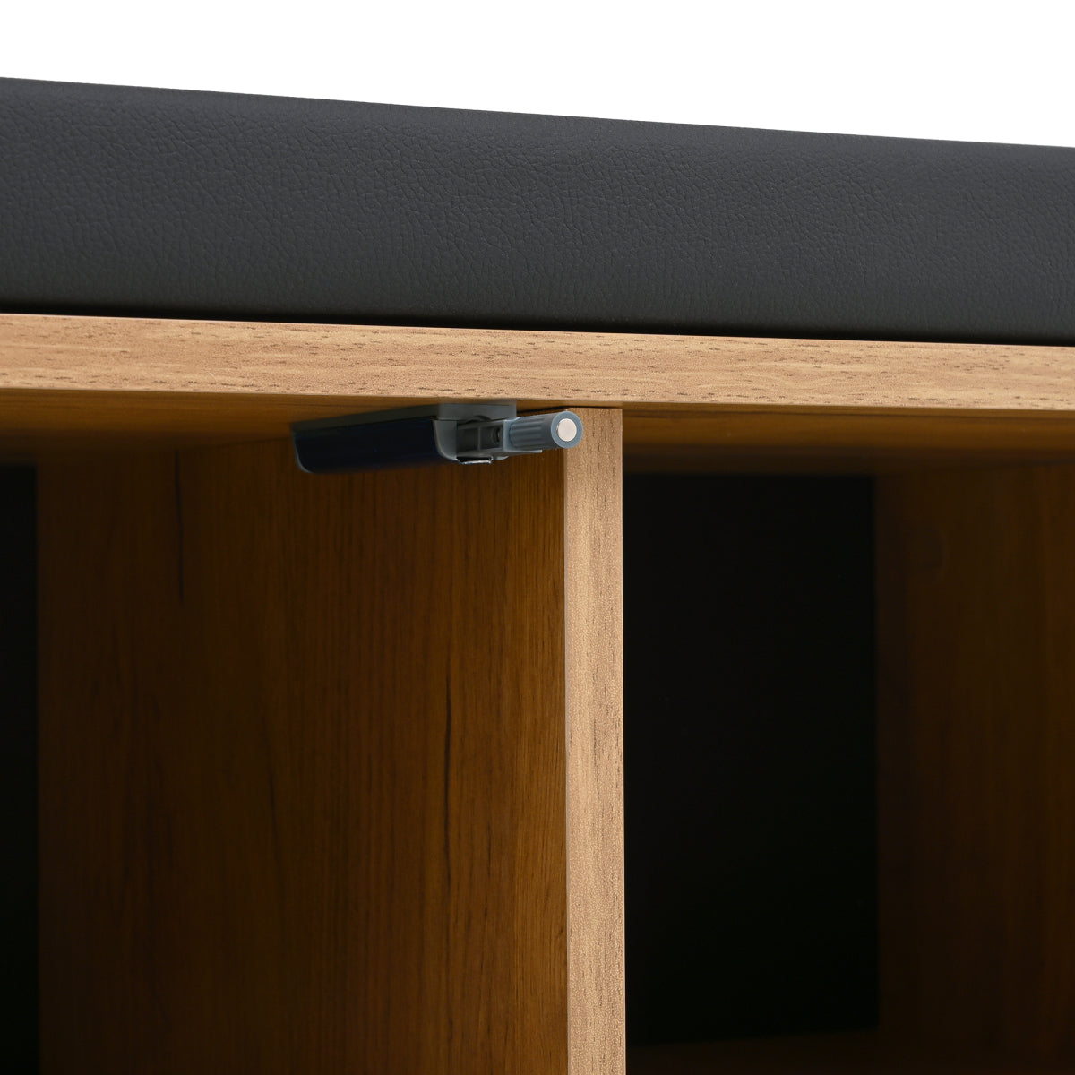 Schuhbank mit Garderobe & 3 Haken, Schuhschrank mit 2 Türen und Sitzbank, Flurmöbel aus Spanplatte, Schwarz/Natur, B70×T36×H146 cm