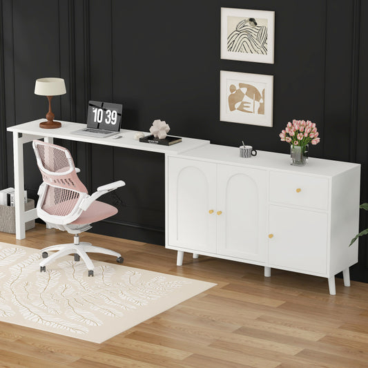 Multifunktionaler 2 in 1 Schreibtisch und Sideboard – 360° drehbar, 3 Türen 1 Schublade, Eckschreibtisch, Frisiertisch, Schreibtisch,Sideboard