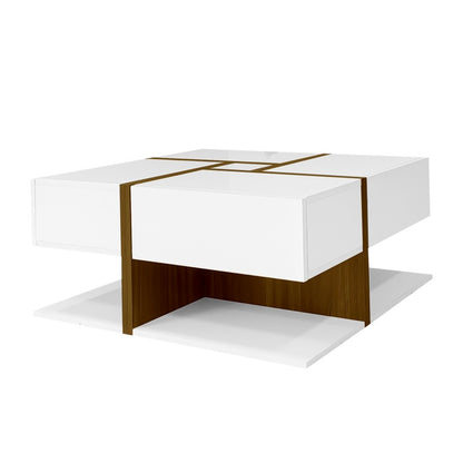 Hochglanz-Couchtisch, Tisch mit 4 Schubladen, einzigartige Farbabstimmung und Liniendesign, Stauraum unten. 78*78*34,8cm