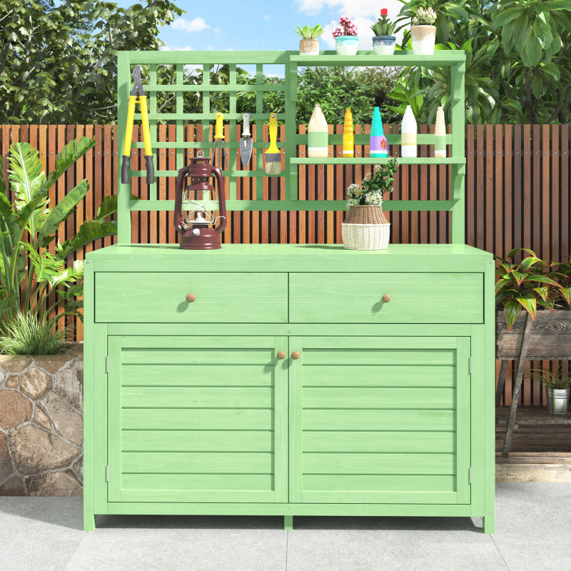 Holz Gartenschrank,Gartenschrank mit Regalen  Outdoor Schrank, Gartenschrank Geräteschuppen Terrassenschrank, Balkonschrank, Gerätehaus, Garten Möbel, Grün