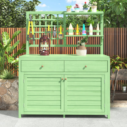 Holz Gartenschrank,Gartenschrank mit Regalen  Outdoor Schrank, Gartenschrank Geräteschuppen Terrassenschrank, Balkonschrank, Gerätehaus, Garten Möbel, Grün