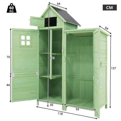 Gerätehaus Gartenschrank Geräteschuppen Geräteschrank, BxT: 118x54 cm, 118 x 54 x 173 cm (BxTxH), wetterfest, Holz, Grünes, PVC-Dach (Set, 1 St., 1 x Geräteschrank)