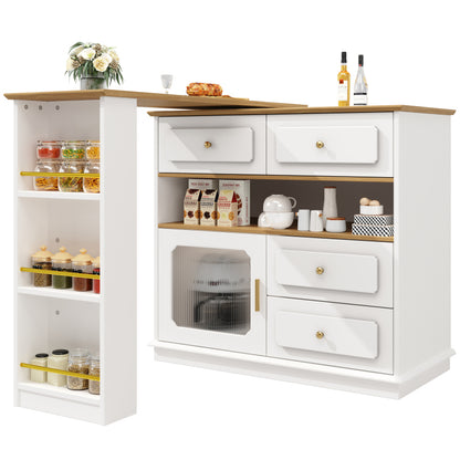 Hochtisch Kücheninsel  Bistro Table (125-181×39×104.5cm) , 360° drehbare Essbar, weiß