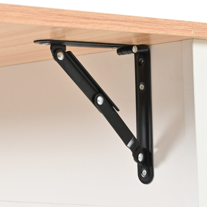 139x46(71)x91,5 cm großer Esswagen/Anrichte, Korpus weiß + Arbeitsplatte in Massivholzmaserung, klappbare Arbeitsplatte, Ablagetür, Rollen, auswechselbare Massivholzfüße, geeignet für Esszimmer, Küche