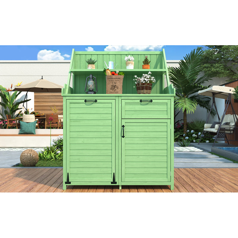 Holz Gartenschrank,Gartenschrank mit Regalen  Outdoor Schrank, Gartenschrank Geräteschuppen Terrassenschrank, Balkonschrank, Gerätehaus, Garten Möbel,Grün