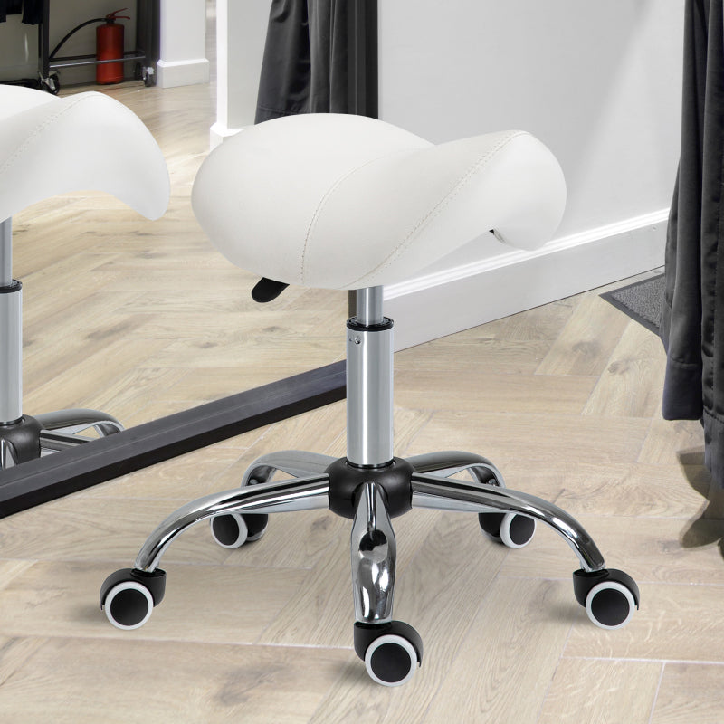 Rollhocker Drehhocker höhenverstellbar Sattelhocker gepolstert in Weiß für Büro & Zuhause
