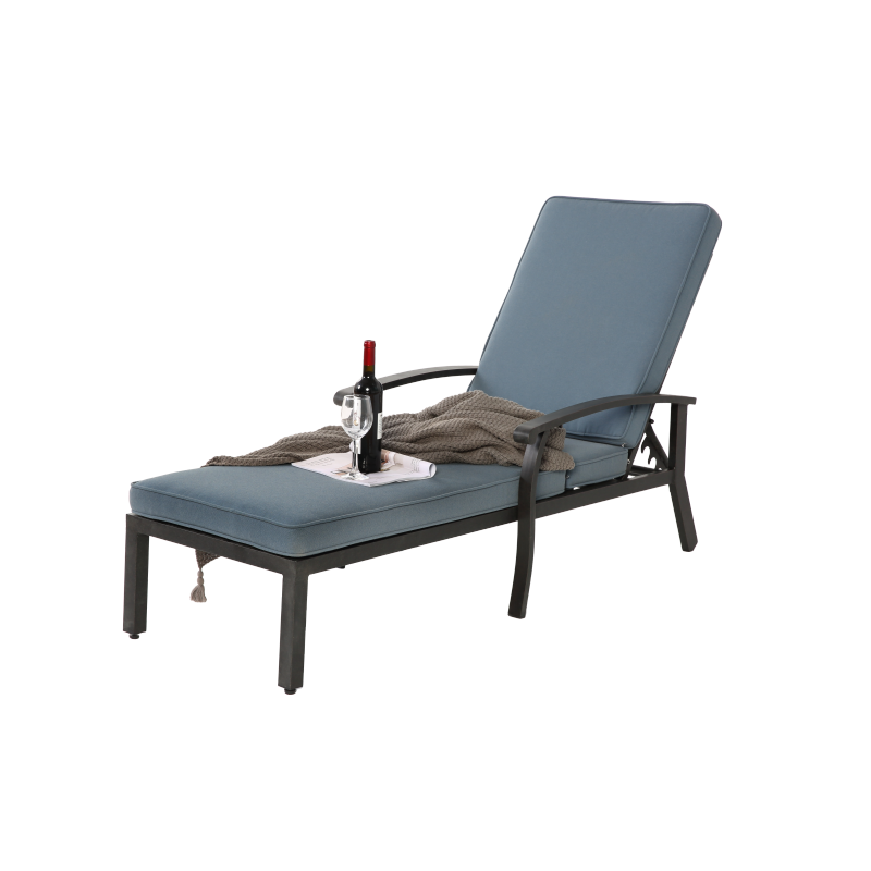 Lounge Patio Chair with Cotton Cushion, Adjustable Reclining Rust-Resistant Aluminum  Poolside Chaise Lounge Furniture, Waterproof Blue Cushion (1pc)