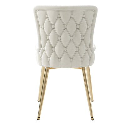 Samt-Esszimmerstuhl, 4er-Set, Loungesessel mit vier goldfarbenen Metallstützbeinen, Beige