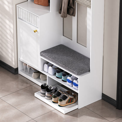 Garderoben-Set mit Sitzbank, Schubladen & Lochwand, Flurgarderobe 6-in-1, MDF, Weiß, 100x180x35 cm