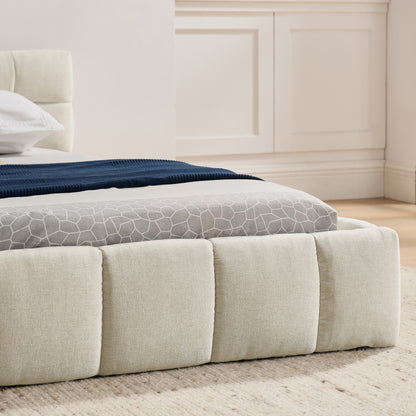 Doppelbett 160x200 cm, Bett mit seidig weichem Chenille - Bezug, quadratischem Steppdesign, Beige (ohne Matratze)