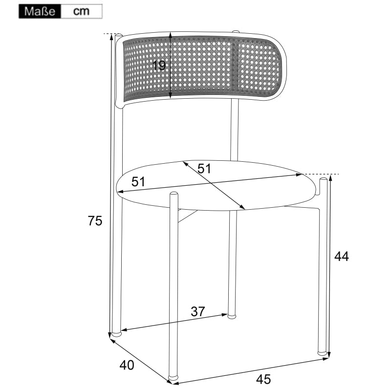 Samt-Esszimmerstuhl,2er set, Rattan-Freizeitstuhl, Schwarz