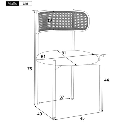 Samt-Esszimmerstuhl,2er set, Rattan-Freizeitstuhl, Schwarz