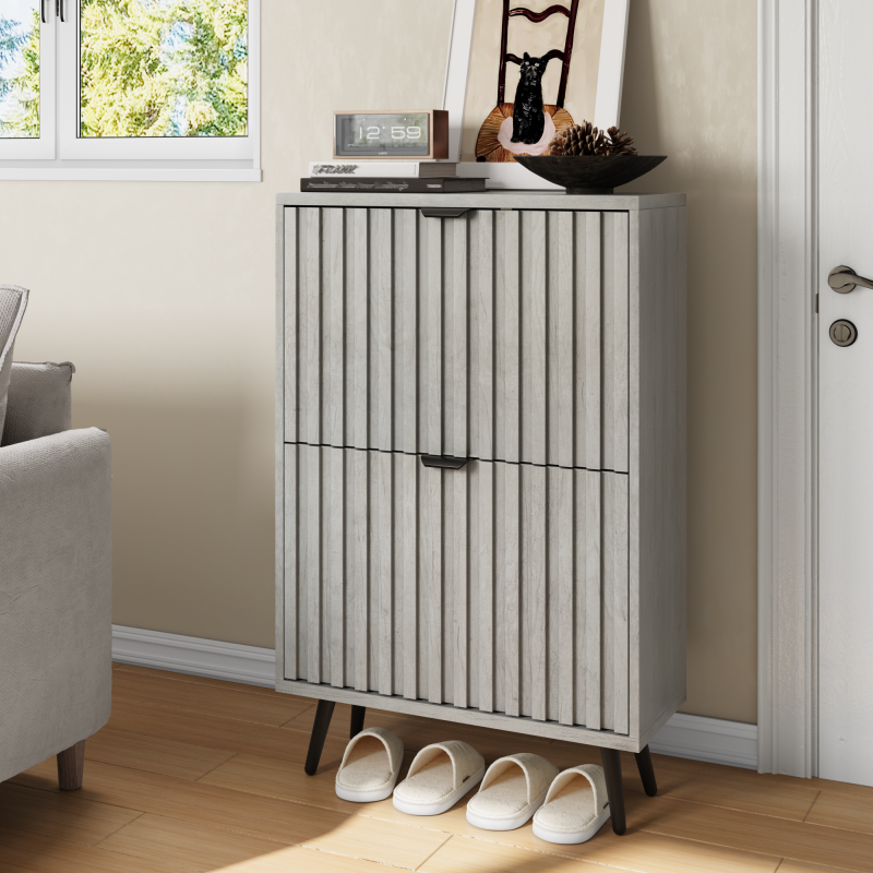 Ein versteckter Schuhschrank, 2-Klappen-Schubladen, verwendet als eigenständiger Schuhschrank für Eingänge, Flure, Wohnzimmer und Schränke, Grau