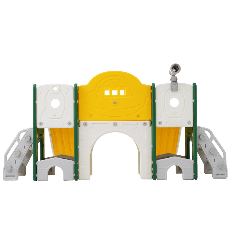 8 in 1 Kinderrutsche Kletterspielzeug, Multifunktionsrutsche mit 2 Rutschen, freistehende Rutsche, Klettern, Bohrspiel, Stauraum, Spielkorridor, Basketballkorb, Lasso-Spiel, Teleskop