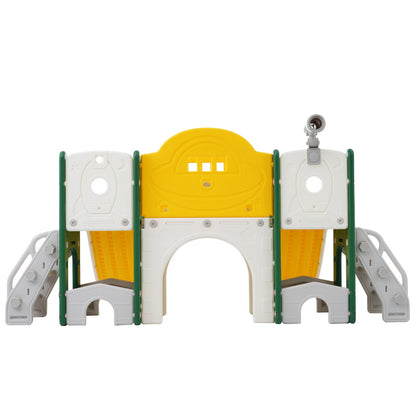 8 in 1 Kinderrutsche Kletterspielzeug, Multifunktionsrutsche mit 2 Rutschen, freistehende Rutsche, Klettern, Bohrspiel, Stauraum, Spielkorridor, Basketballkorb, Lasso-Spiel, Teleskop