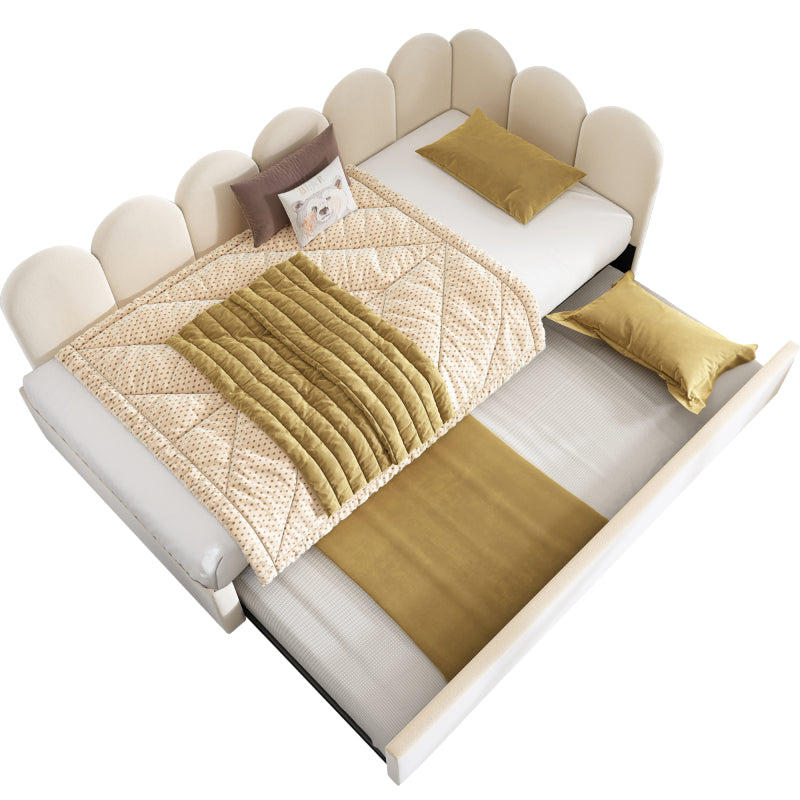Polsterbett Daybett 90x200cm,Tagesbett Schlafsofa mit Ausziehbett 90x190cm, Kinderbett mit Lattenrost, Samt,Beige, ohne Matratze