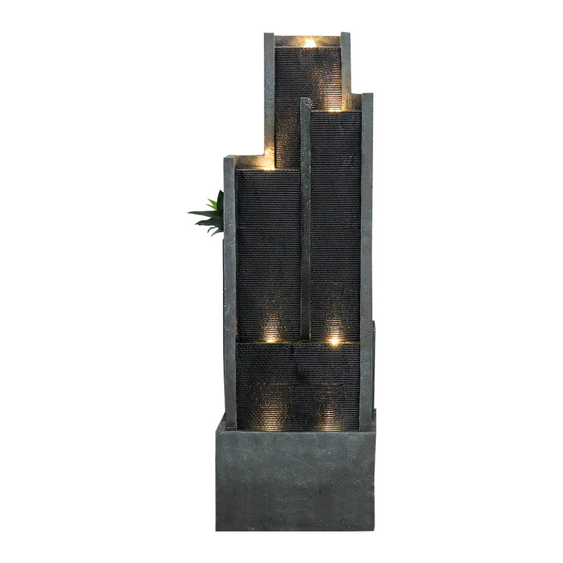 50.7inche Tall Indoor/Outdoor Resin Modern Water Fountain with Soothing Water Sounds & Warm LED Light, Perfect for Garden, Patio, Home & Office