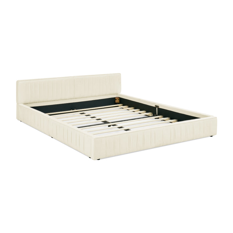 Doppelbett 160*200cm, mit Samtweichem Chenille-Bezug, Aus Ökologischem Eukalyptusholz und Stabiler Eisenrahmen, Beige (ohne Matratze)