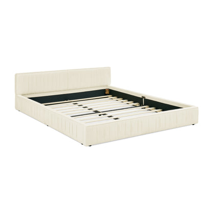 Doppelbett 160*200cm, mit Samtweichem Chenille-Bezug, Aus Ökologischem Eukalyptusholz und Stabiler Eisenrahmen, Beige (ohne Matratze)