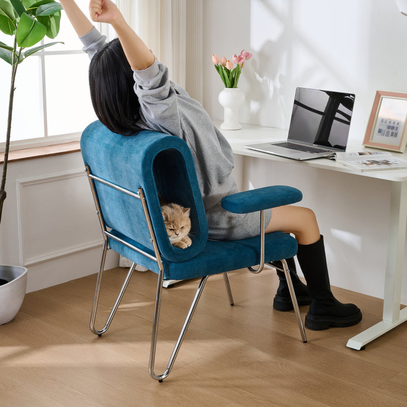 Bürostuhl mit integriertem Katzenbett - Haustierfreundlicher Stuhl, kratzfestes Material,schbreite Sitzfläche, austauschbare Armlehnen, menenfreundliches Design, Katzenbett in der Rückenlehne, Blue