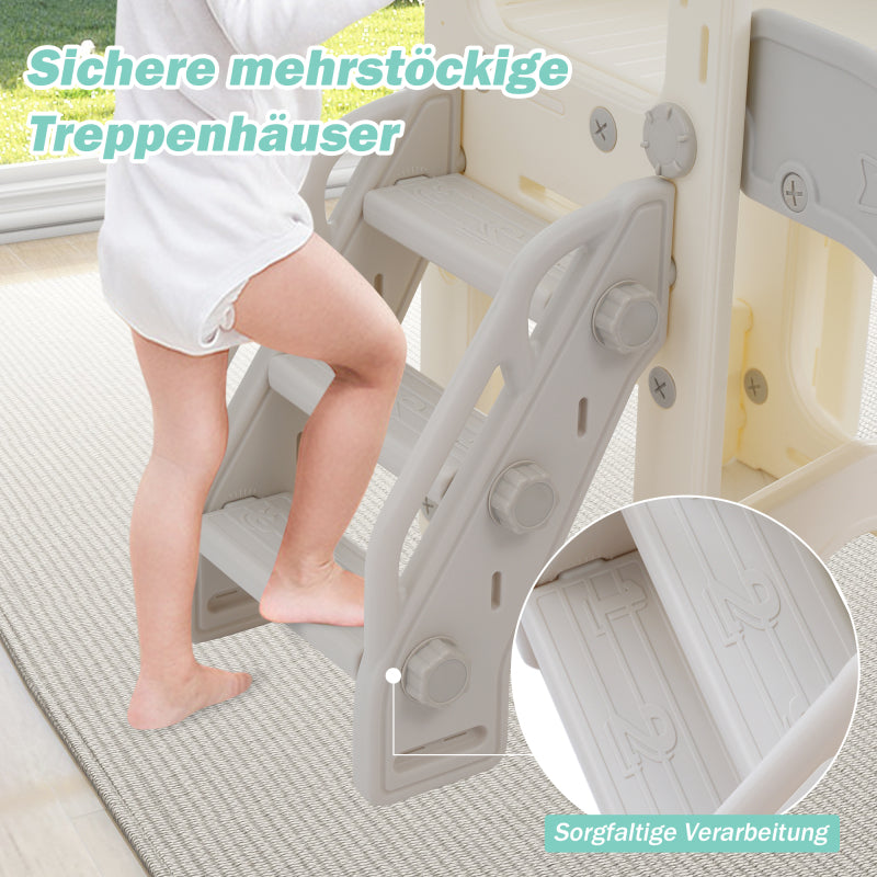 8 in 1 Kinderrutsche Kletterspielzeug, Multifunktionsrutsche mit 2 Rutschen, freistehende Rutsche, Klettern, Bohrspiel, Stauraum, Spielkorridor, Basketballkorb, Lasso-Spiel, Teleskop. Hergestellt aus